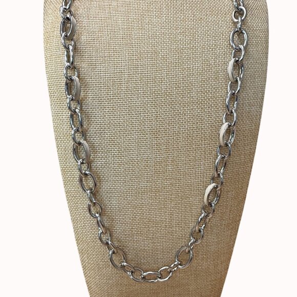 Banana Republic Long Silver Chain Necklace With White Accents 34-Inch Length - Picture 1 of 9